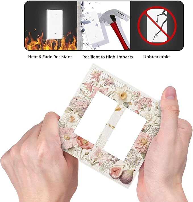Bvtewkhz Floral Plant Watercolor Flowers 2 Gang Double Toggle Decorative Outlet Covers Light Switch Plate Electrical Receptacle Switchplate For Bathroom Kitchen Bedroom