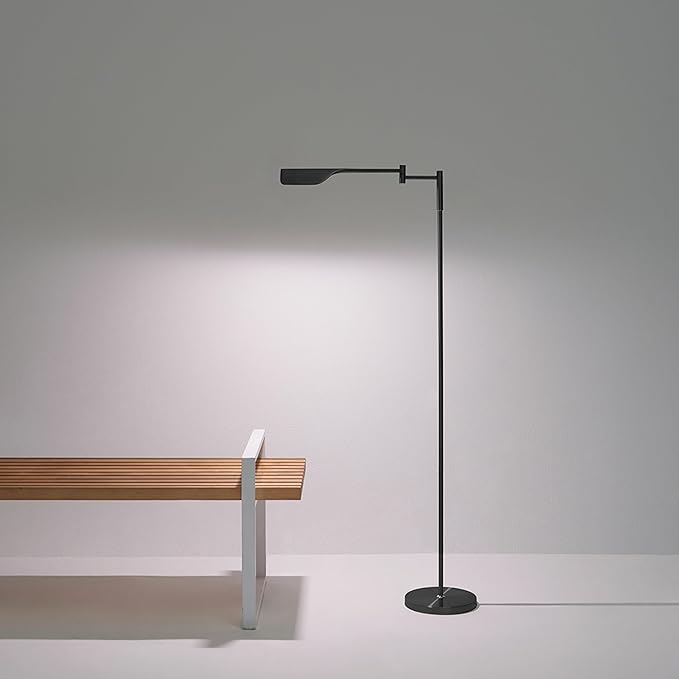 Brightech Leaf Pharmacy LED Reading Lamp, Dimmable Floor Lamp with Easy Rotation Over Chair or Desk for Living Rooms & Offices, Adjustable Standing Lamp, Tall Lamp for Sewing & Craftwork - Jet Black