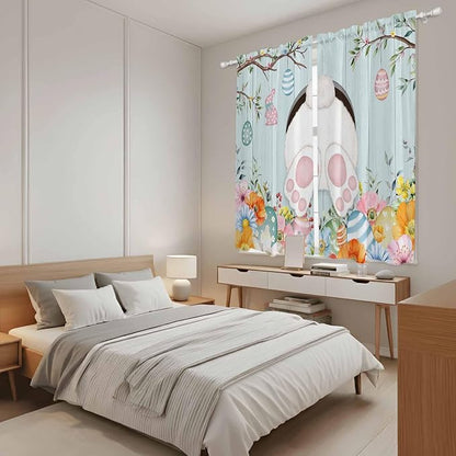 Easter Bunny Window Curtains 63 Inch Long 2 Panel Set, Rod Pocket Bedroom - Image 4