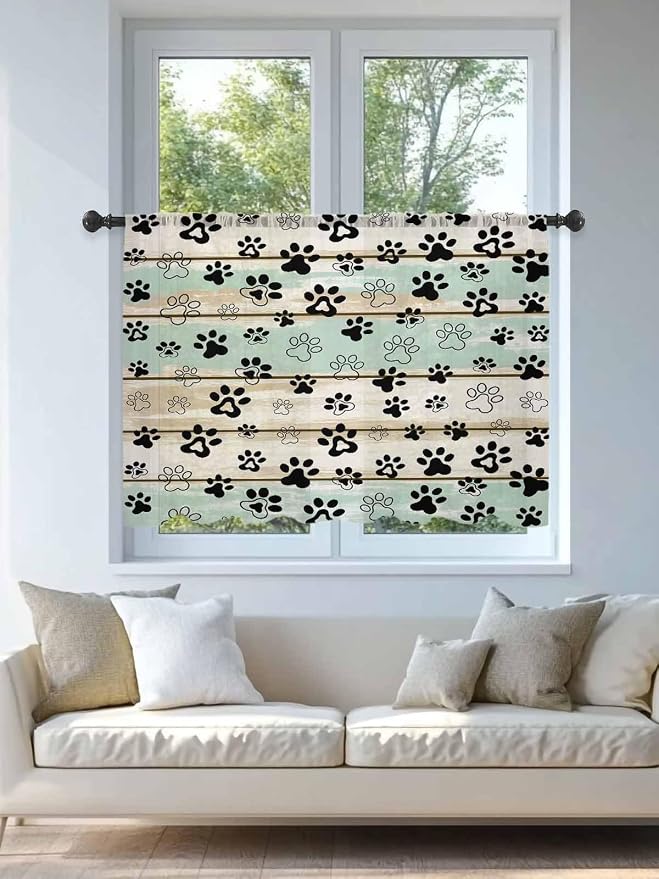 Sheer Curtains 54 Inch Length, Sage Green Beige Farmhouse Semi Sheer Curtains - Image 4