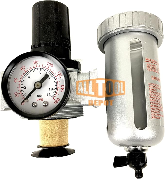 1/2" NPT Mid Flow Compressed Air In Line Filter Regulator Combo Piggyback - Image 5