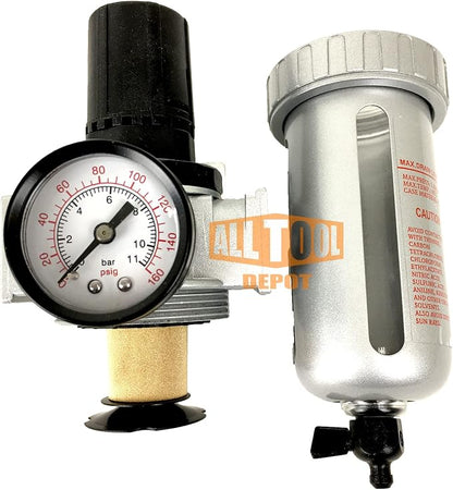 1/4" NPT Mid Flow Compressed Air In Line Filter Regulator Combo Piggyback - Image 5