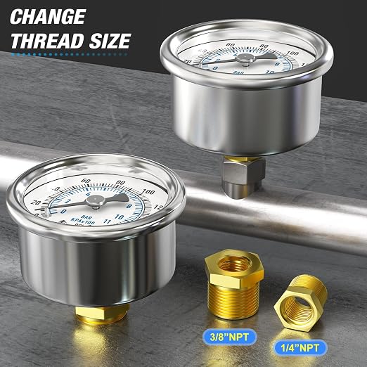 MEANLIN MEASURE 0~160Psi Dry Pressure Gauge Stainless Steel 1/8" NPT 2" FACE - Image 3