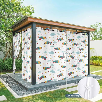 Turquoise Airplane Waterproof Outdoor Curtains - Image 9