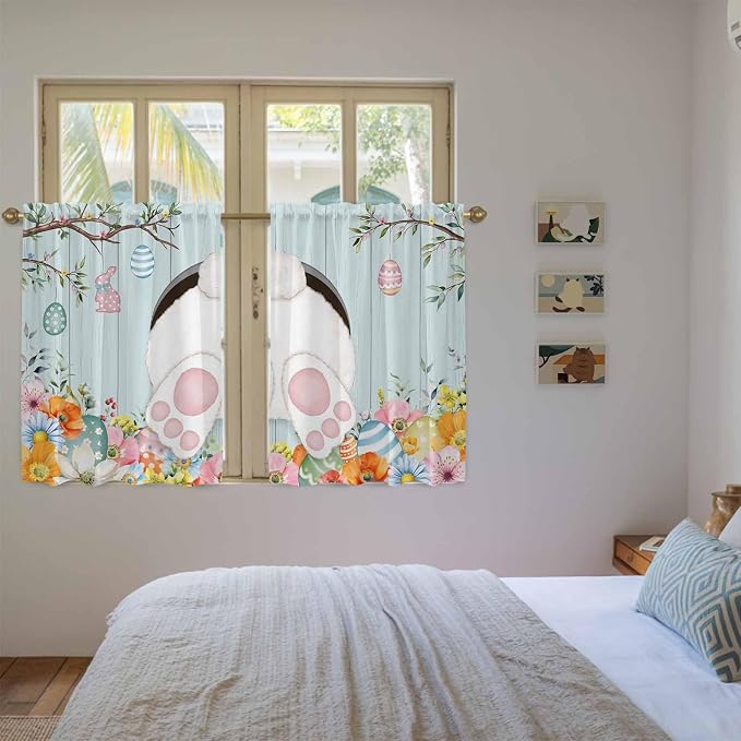 Easter Bunny Kitchen Curtains 45 Inch Long 2 Panel Set, Rod Pocket Window - Image 4