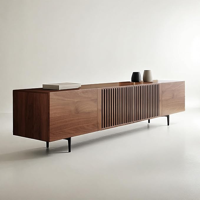 gaoyangjiaju Modern Walnut TV Console for 70 Inch Screen – Long 70.87” Media Unit with Grille Doors and Drawers, Great for Living Rooms & Bedrooms