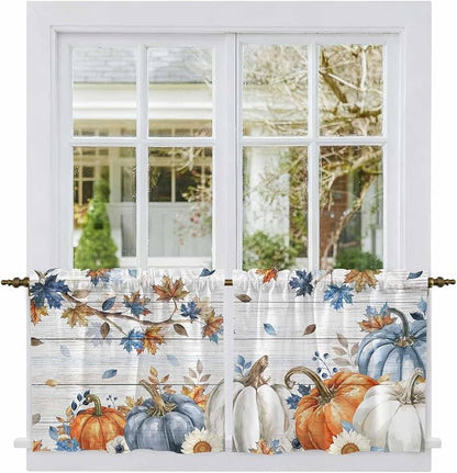 Thanksgiving Pumpkin Kitchen Tier Curtains 24 Inch Long 2 Panel Set, Rod Pocket - Image 2
