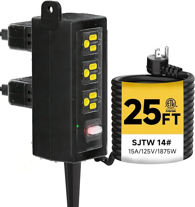 IP66 Outdoor Power Strip Waterproof,Iwister Heavy Duty Surge Protector, 25 FT Extension Cord, All-Weatherproof,6AC, Suitable for Outdoor, Work Room, Patio Gardens, Pool Parties