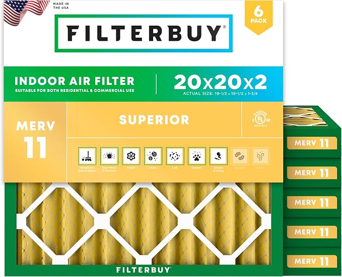 Filterbuy 20x20x2 Air Filter MERV 11 Superior Pet & Allergy Defense, by Filterbuy