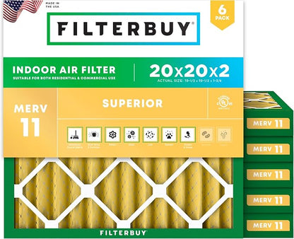 Filterbuy 20x20x2 Air Filter MERV 11 Superior Pet & Allergy Defense, by Filterbuy