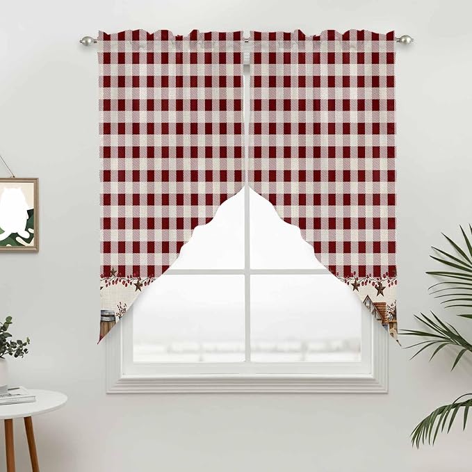 Swag Curtain Valances for Kitchen Windows, Farm Barn Western Star on Vintage by Unknown