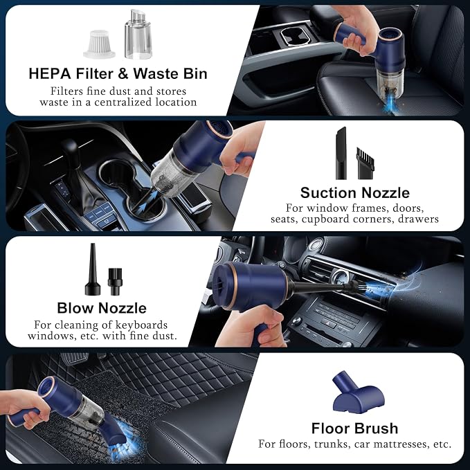 KMM Handheld Car Vacuum Cleaner, 9000Pa Vacuum Cleaner and Air Duster, 120W - Image 6
