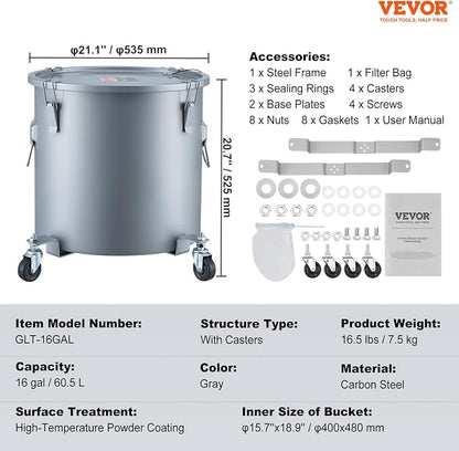 VEVOR Fryer Grease Bucket, 16 Gal Oil Disposal Caddy - Image 7