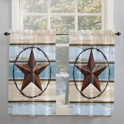 Vintage Western Star on Wood Grain Window Valance Curtains, Retro Wooden by IDOWMAT