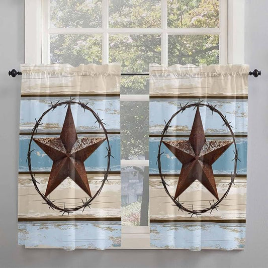 Vintage Western Star on Wood Grain Window Valance Curtains, Retro Wooden by IDOWMAT