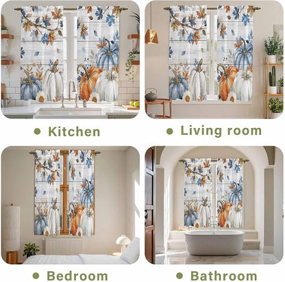 Thanksgiving Pumpkin Window Curtains 63 Inch Long 2 Panel Set, Rod Pocket - Image 8