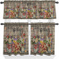 Spring Flowers Kitchen Curtain Set, Farmhouse Vintage Black Plaid Wood Grain by Unknown