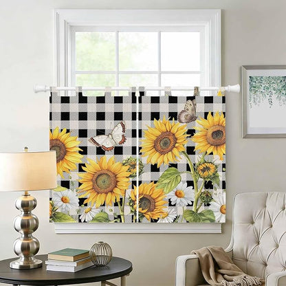Sunflowers Kitchen Curtains 45 Inch Length, Short Cafe Window Curtains Tab Top - Image 2