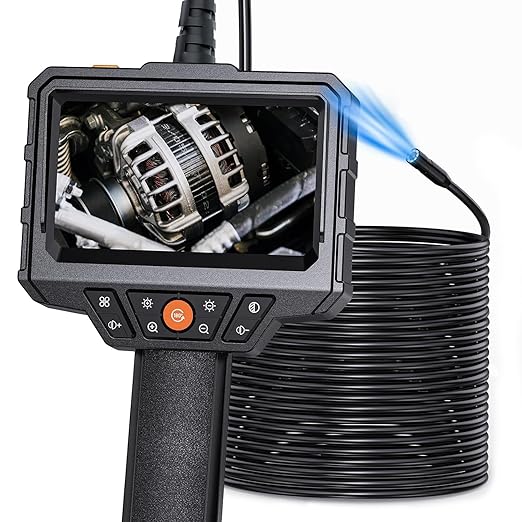Endoscope with Light and 50ft Semi-Rigid Cable, Handheld Borescope 4.3'' HD 1080P, 8 Adjustable LED Lights, IP67 Waterproof Inspection Camera for Sewer, Gadgets for Men (Single Lens)