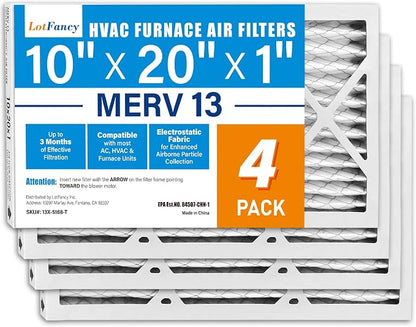 LotFancy 10x20x1 Air Filter MERV 13 4-Pack, Electrostatic Pleated HVAC Furnace by LotFancy