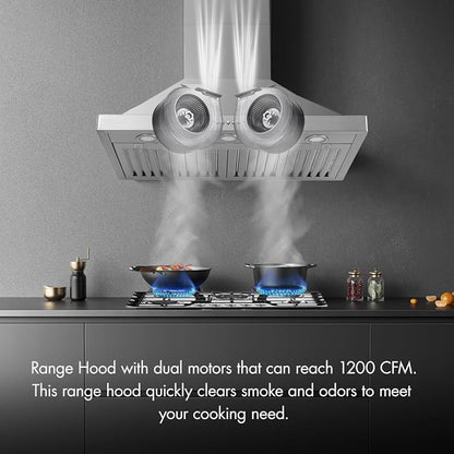 VAV Upgraded 48 inch Wall Mount Range Hood Vent Convertible Dual Motors 1500CFM - Image 3
