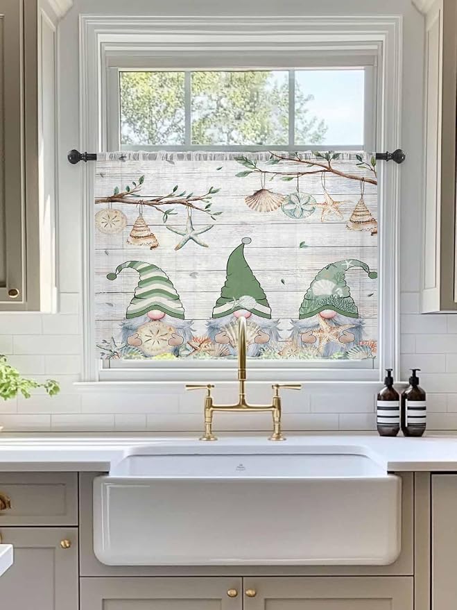 Sheer Curtains 54 Inch Length, Sage Green Gnomes Semi Sheer Curtains Light - Image 3