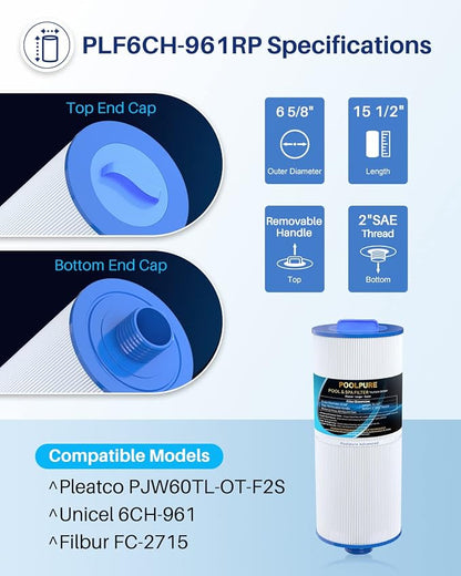 POOLPURE Removable Handle Spa Filter Replaces PJW60TL-OT-F2S, Jacuzzi Prem J300 - Image 3
