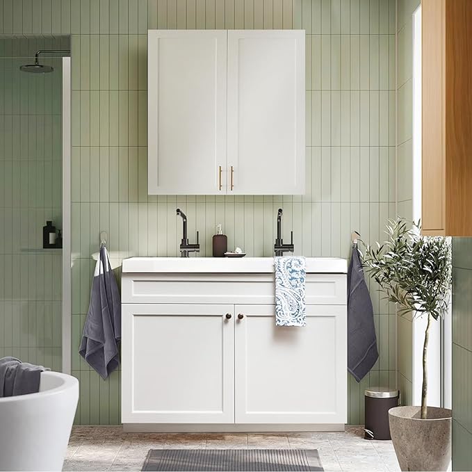 Wall Kitchen Cabinets, RTA Cabinets, White Shaker Cabinet, Wall Mounted, RTA Upper Cabinet, Modern for Kitchen and Bathroom with Door (White, 24" W x 42" H x 12" D)