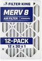 Filter King 12x30x1 Air Filter | 12-PACK | MERV 8 HVAC Pleated A/C Furnace by FilterKing