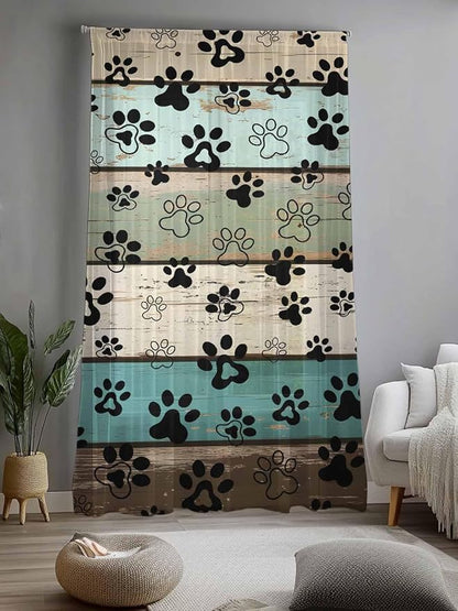 Sheer Curtains 84 Inches Long, Sage Green Brown Paw Prints Semi Sheer Curtains - Image 2