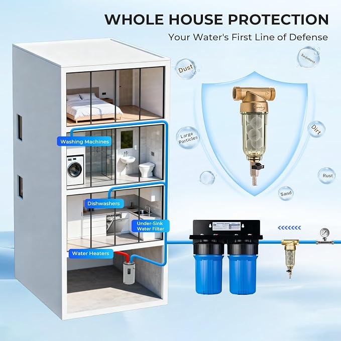 iSpring WSP-50SL Reusable Whole House Spin Down Sediment Water Filter Softener - Image 7