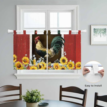 Chicken Sunflowers Kitchen Curtains 36 Inch Length, Small Window Curtains Tab - Image 4
