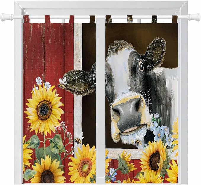Cows Sunflowers Living Room Curtains 84 Inch Length, Window Curtains Tab Top by Unknown