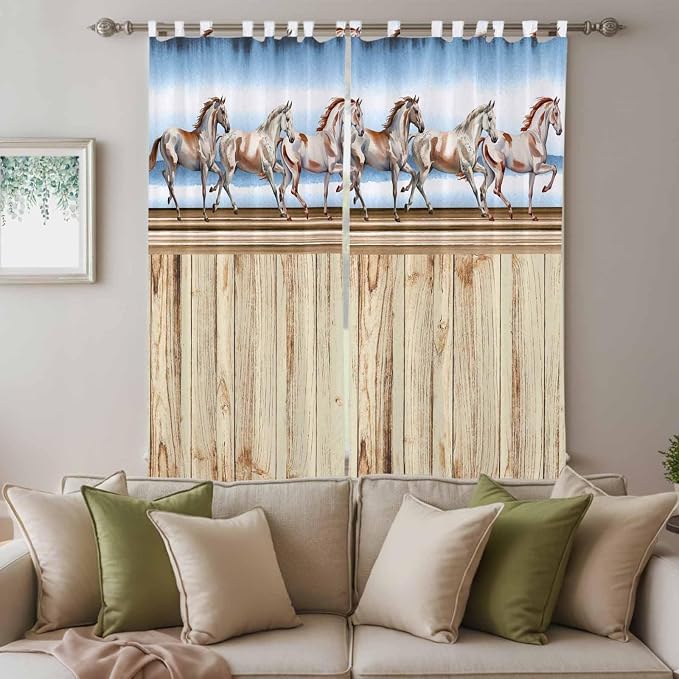Western Horse Living Room Curtains 96 Inch Length, Window Curtains Tab Top - Image 3