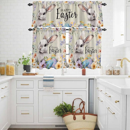 Easter Grey Bunny Kitchen Curtains Set 3 Piece - Image 3
