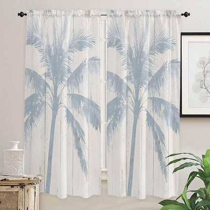 Summer Coconut Tree on Vintage Wood Grain Window Valance Curtains, Seaside - Image 7