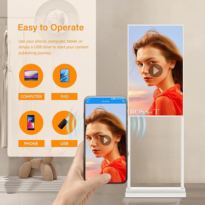 Canlarriz 55 Inch 4K Touchscreen Kiosk, Indoor Capacitive Touch Floor Standing Digital Signage Displays,Advertising Display LCD Kiosk, UHD Interactive Display Poster Android System, HDMI/USB/WiFi