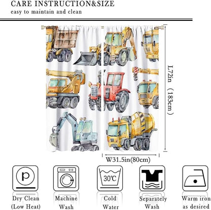 Kids Excavator Curtains, Retro Truck Tractor Machinery Construction Vehicle - Image 4