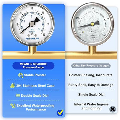 MEANLIN MEASURE 0~60Psi Dry Pressure Gauge Stainless Steel 1/8" NPT 2" FACE - Image 5