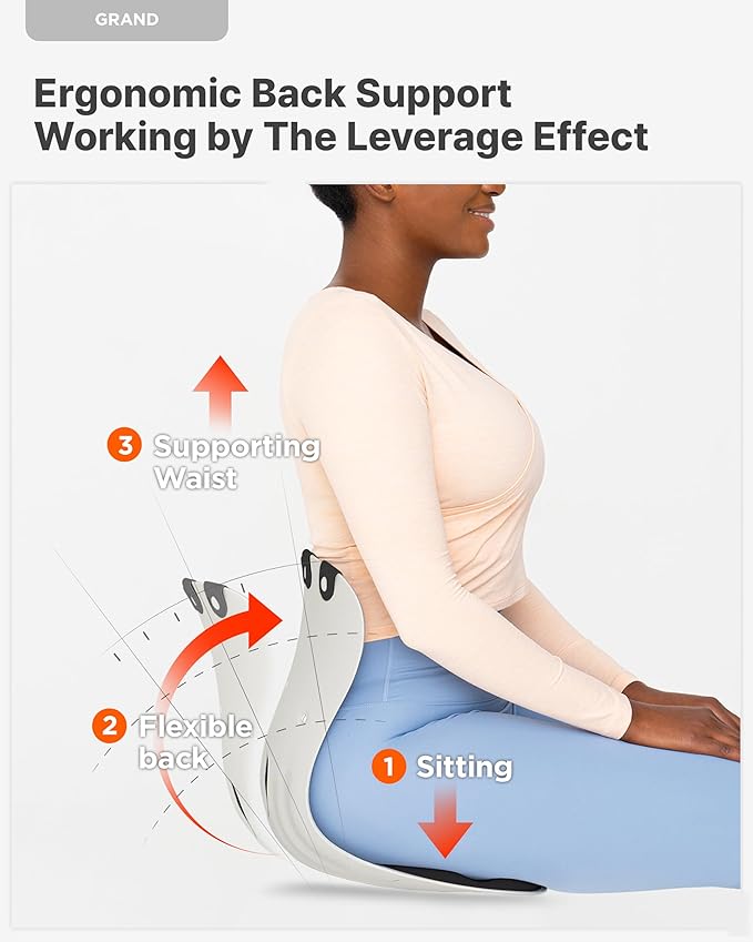 Curble GRAND(Extra Wide & Sturdy) 2PACK – Ergonomic Chair Back Support, Lumbar Support for Posture Correction, Back Pain Relief, Perfect for Office Chair, Floor Seat, Work from Home, Patented(2P Grey)
