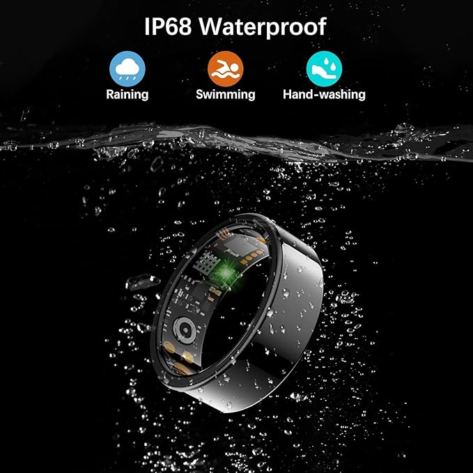 Smart Health Ring for Women Men, Fitness Tracker Ring with Heart Rate, Blood Oxygen, Sleep Tracker, Step Tracker, No Subscription Fee, IP68 Waterproof Smart Ring for iphone & Android (Black, 12#)