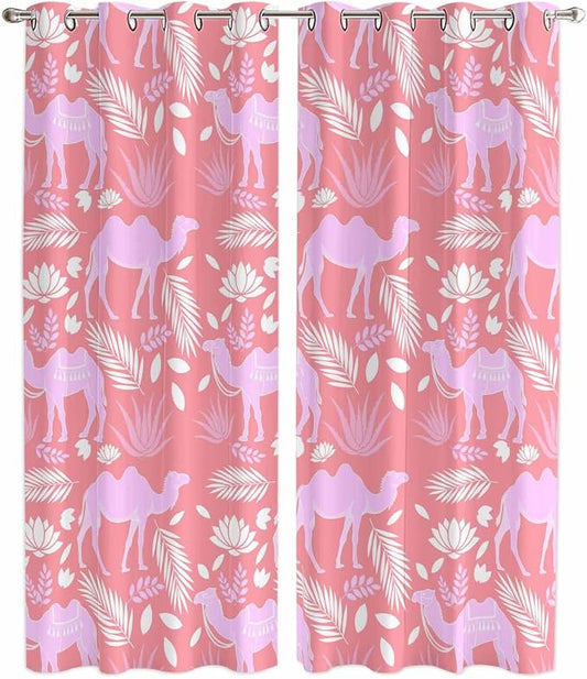 2 Panel Kitchen Cafe Curtains, Desert Camel Sunlight Filtering Nature Air by Hokiten
