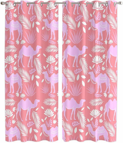 2 Panel Kitchen Cafe Curtains, Desert Camel Sunlight Filtering Nature Air by Hokiten