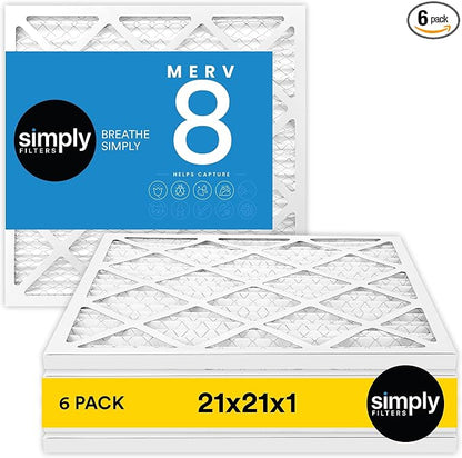 Simply 21x21x1 Air Filter, Merv 8, 6 Pack, by SimplyFilters