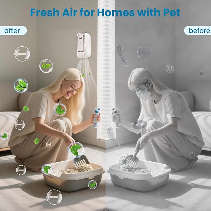 Cat Litter Deodorizer Plug in - Ozone-Free Negative Ion Air Purifier for Litter Box, Compact Odor Eliminator for Strong Pet Odors, Quiet Air Freshener for Home, Bedroom, Kitchen