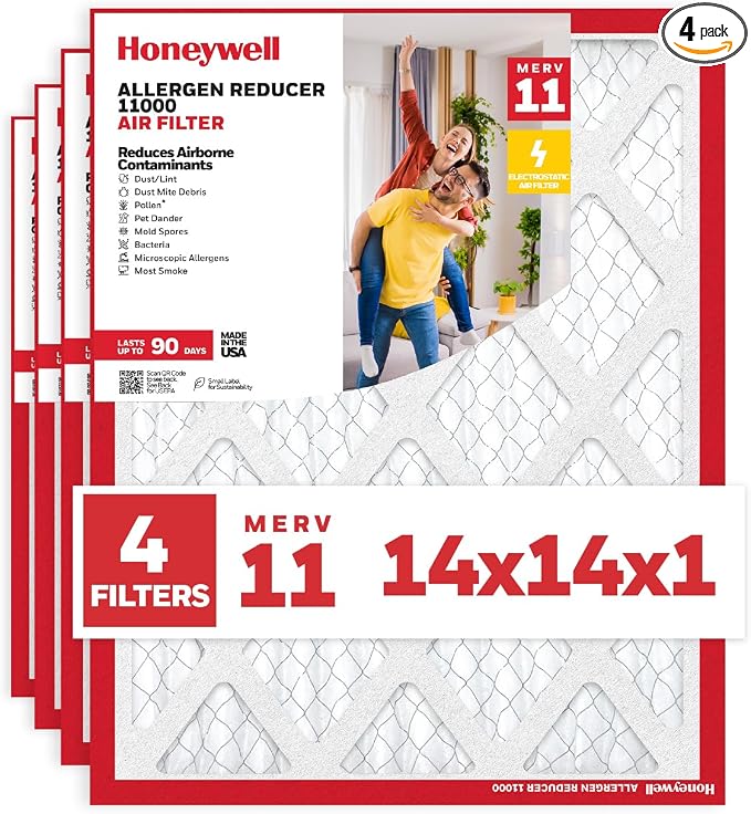 Honeywell 14x14x1 MERV 11 Allergen Reducer 11000 Electrostatic Pleated HVAC AC by HoneywellAirComfort