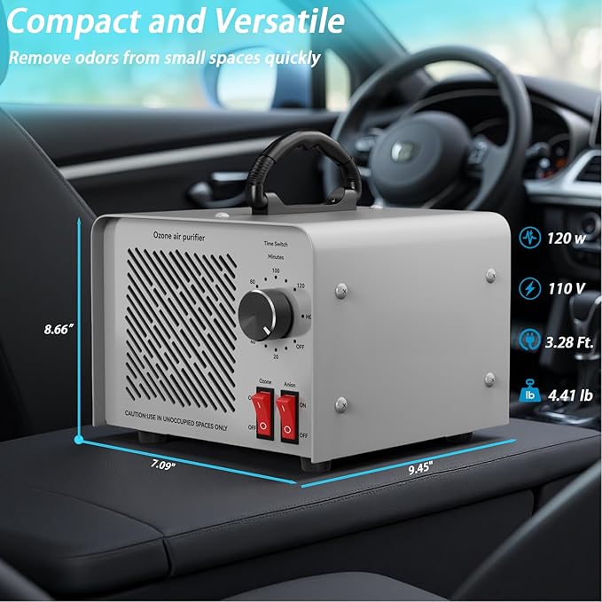 120,000mg/h 0zone Generator High Capacity Ozone Machine & 1 Billion Negative Ion Air Purifier for Home, Car, Pet Odor Removal, O3 Odor Eliminator up to 8,000 Sq. Ft.(Green)