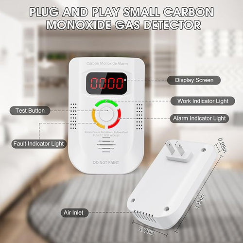 3 Pack Carbon Monoxide Detector, Plug-in Wall Carbon Monoxide Alarm, Portable Carbon Monoxide Detector with Digital Display LED, CO Alarm Monitor with Audible and Visual Alarm Test Mute Button