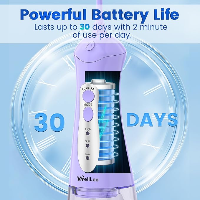 WellLeo Water Flosser for Teeth, Portable Oral Irrigator Rechargeable Water Dental Flosser Pick with High Pressure 5 Jet Tips, IPX7 Travel Water Flossing for Brace Teeth Cleaner Gum Care