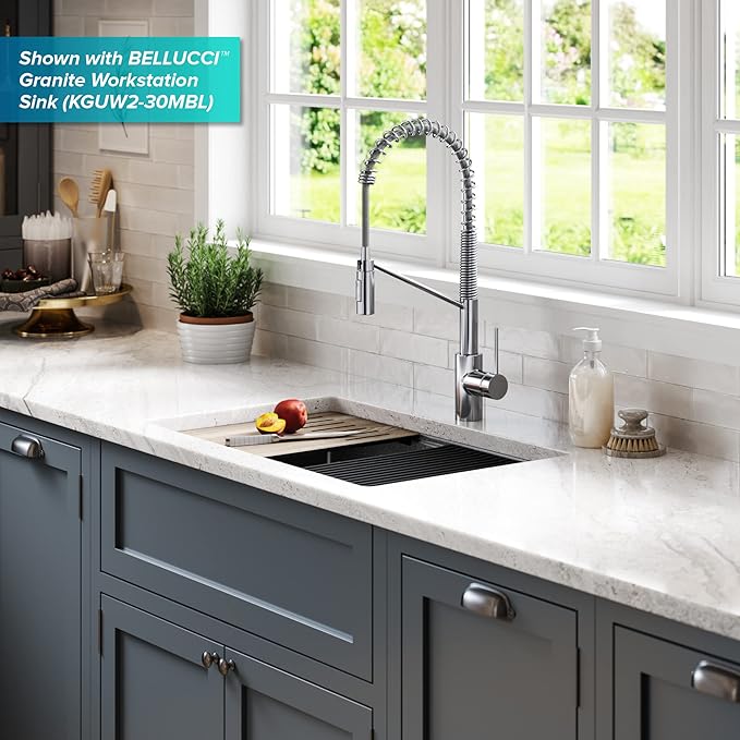 KRAUS Oletto Commercial Style Single Handle Pull Down Kitchen Faucet with QuickDock Top Mount Installation Assembly in Chrome, KPF-2631CH